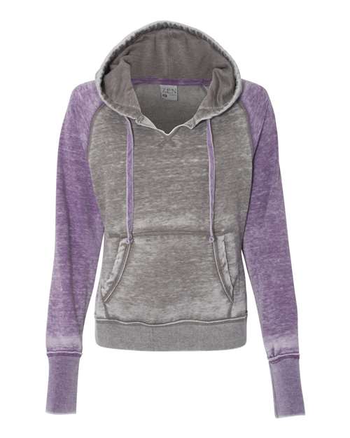 J America JA8926 Ladies' Zen Contrast Pullover Hooded Sweatshirt #color_CEMENT/ VERY BRY