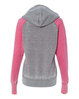 J America JA8926 Ladies' Zen Contrast Pullover Hooded Sweatshirt #color_CEMENT/ WILDBRRY