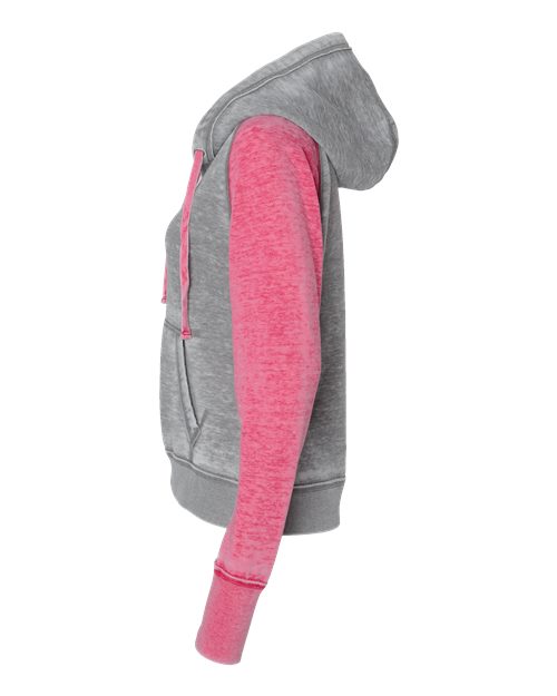 J America JA8926 Ladies' Zen Contrast Pullover Hooded Sweatshirt #color_CEMENT/ WILDBRRY
