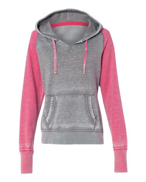 J America JA8926 Ladies' Zen Contrast Pullover Hooded Sweatshirt #color_CEMENT/ WILDBRRY