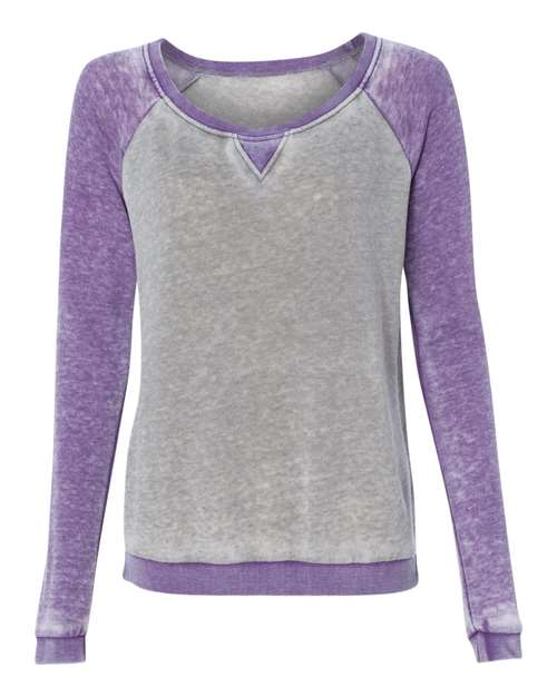 J America JA8927 Ladies' Zen Contrast Crew #color_CEMENT/ VERY BRY