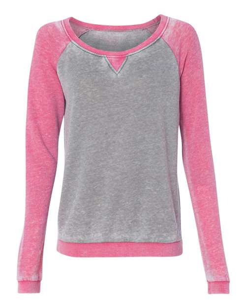 J America JA8927 Ladies' Zen Contrast Crew #color_CEMENT/ WILDBRRY