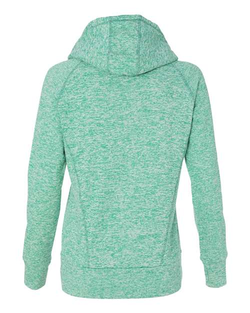 J America JA8616 Ladies' Cosmic Contrast Fleece Hooded Sweatshirt #color_EMER FLK/ NEO YL