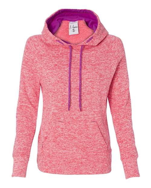 J America JA8616 Ladies' Cosmic Contrast Fleece Hooded Sweatshirt #color_FRE CRL FLK/ MAG