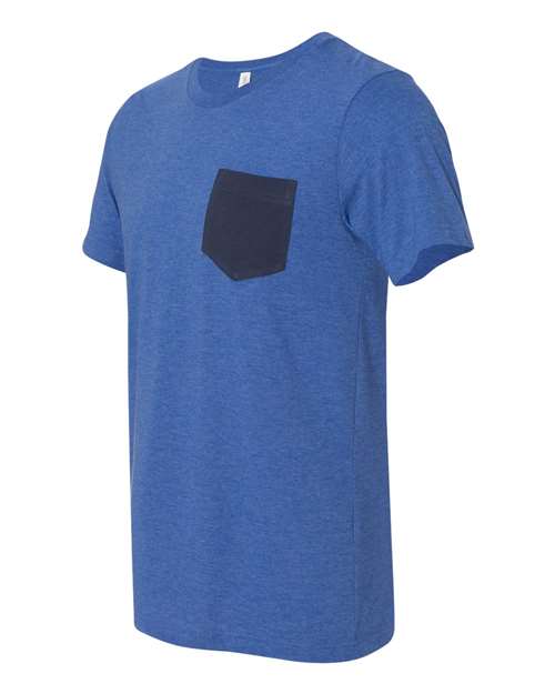 Bella + Canvas 3021 Men's Jersey Short-Sleeve Pocket T-Shirt #color_HTHR TR ROY/ NVY