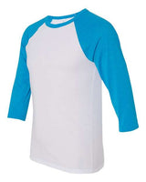 Bella + Canvas 3200 Unisex 3/4-Sleeve Baseball T-Shirt #color_WHITE/ NEON BLUE