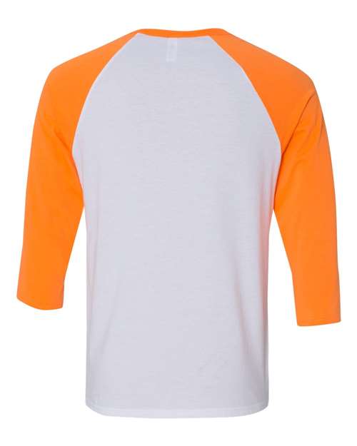 Bella + Canvas 3200 Unisex 3/4-Sleeve Baseball T-Shirt #color_WHT/ NEON ORANGE