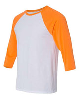 Bella + Canvas 3200 Unisex 3/4-Sleeve Baseball T-Shirt #color_WHT/ NEON ORANGE