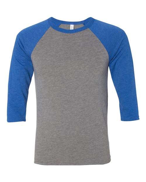Bella + Canvas 3200 Unisex 3/4-Sleeve Baseball T-Shirt #color_GREY/ TR RYL TRB