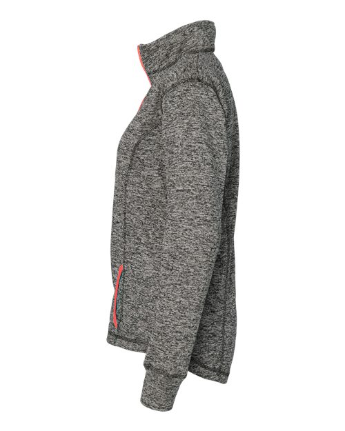 J America JA8617 Ladies' Cosmic Fleece Quarter-Zip #color_CHAR/ FIRE CORAL