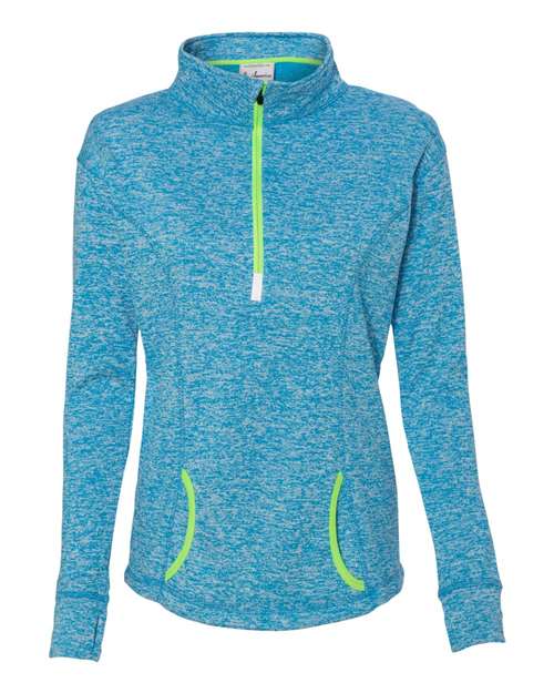 J America JA8617 Ladies' Cosmic Fleece Quarter-Zip #color_EL BLUE/ NEON GR