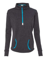 J America JA8617 Ladies' Cosmic Fleece Quarter-Zip #color_ONYX/ ELC BLUE