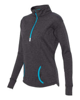 J America JA8617 Ladies' Cosmic Fleece Quarter-Zip #color_ONYX/ ELC BLUE
