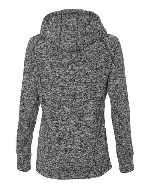J America JA8616 Ladies' Cosmic Contrast Fleece Hooded Sweatshirt #color_CHR FLK/ FIRE CR