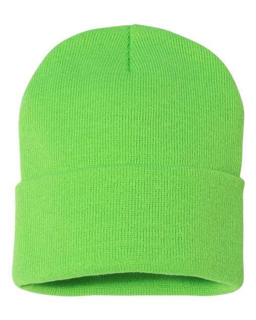 "Sportsman SP12 12" Solid Cuffed Beanie #color_Neon Green"