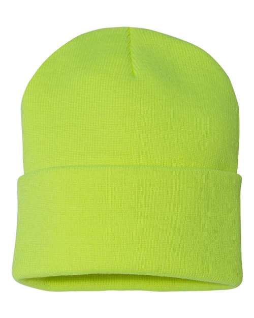 "Sportsman SP12 12" Solid Cuffed Beanie #color_Neon Yellow"