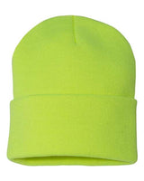 "Sportsman SP12 12" Solid Cuffed Beanie #color_Neon Yellow"