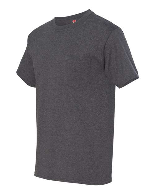 Hanes 5190P Adult Beefy-T with Pocket #color_CHARCOAL HEATHER