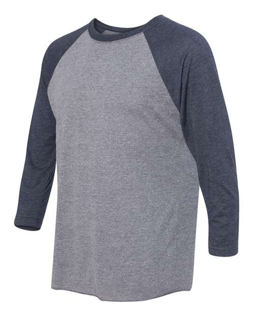 Next Level 6051 Unisex Triblend 3/4-Sleeve Raglan #color_VIN NVY/ PR HTHR