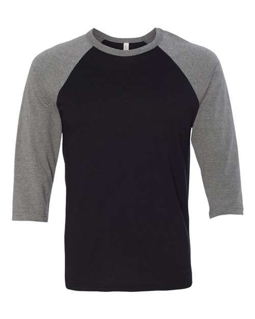Bella + Canvas 3200 Unisex 3/4-Sleeve Baseball T-Shirt #color_BLACK/ DEEP HTHR