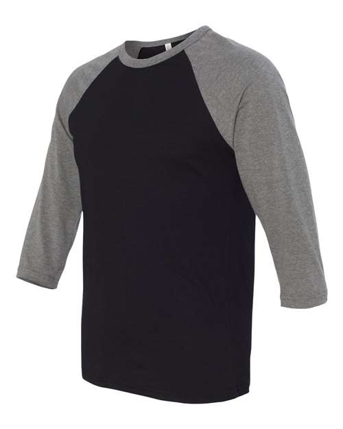 Bella + Canvas 3200 Unisex 3/4-Sleeve Baseball T-Shirt #color_BLACK/ DEEP HTHR
