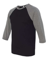 Bella + Canvas 3200 Unisex 3/4-Sleeve Baseball T-Shirt #color_BLACK/ DEEP HTHR