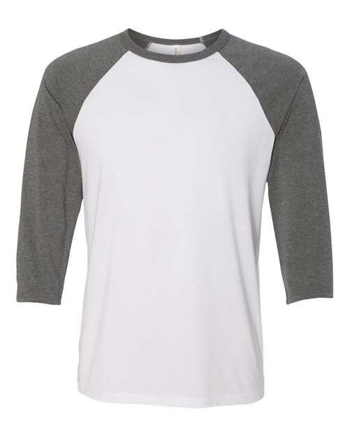 Bella + Canvas 3200 Unisex 3/4-Sleeve Baseball T-Shirt #color_WHITE/ DEEP HTHR