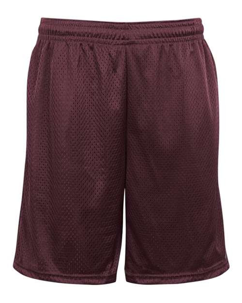 "Badger 7219 Pro Mesh 9" Shorts with Pockets #color_Maroon"