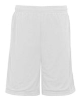 "Badger 7219 Pro Mesh 9" Shorts with Pockets #color_White"
