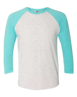 Next Level 6051 Unisex Triblend 3/4-Sleeve Raglan #color_T BLUE/ HTHR WHT