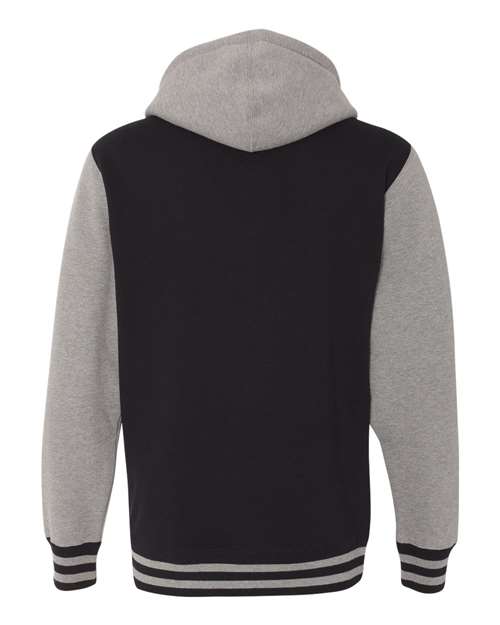 Independent Trading Co. IND45UVZ Heavyweight Varsity Full-Zip Hooded Sweatshirt #color_Black/ Gunmetal Heather