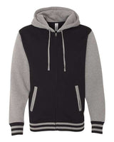 Independent Trading Co. IND45UVZ Heavyweight Varsity Full-Zip Hooded Sweatshirt #color_Black/ Gunmetal Heather