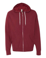 Independent Trading Co. AFX90UNZ Lightweight Full-Zip Hooded Sweatshirt #color_Currant