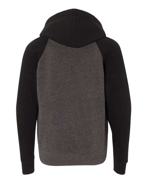 Independent Trading Co. PRM15YSB Youth Lightweight Special Blend Raglan Hooded Sweatshirt #color_Carbon/ Black