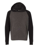 Independent Trading Co. PRM15YSB Youth Lightweight Special Blend Raglan Hooded Sweatshirt #color_Carbon/ Black