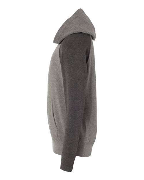 Independent Trading Co. PRM15YSB Youth Lightweight Special Blend Raglan Hooded Sweatshirt #color_Nickel/ Carbon