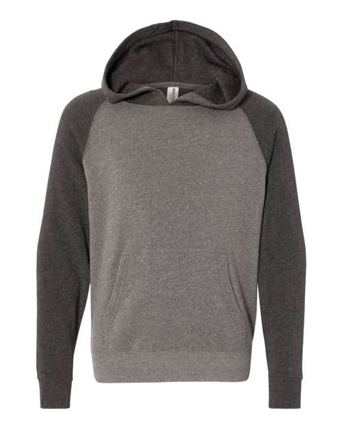 Independent Trading Co. PRM15YSB Youth Lightweight Special Blend Raglan Hooded Sweatshirt #color_Nickel/ Carbon