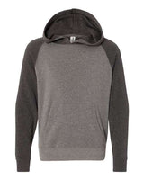 Independent Trading Co. PRM15YSB Youth Lightweight Special Blend Raglan Hooded Sweatshirt #color_Nickel/ Carbon