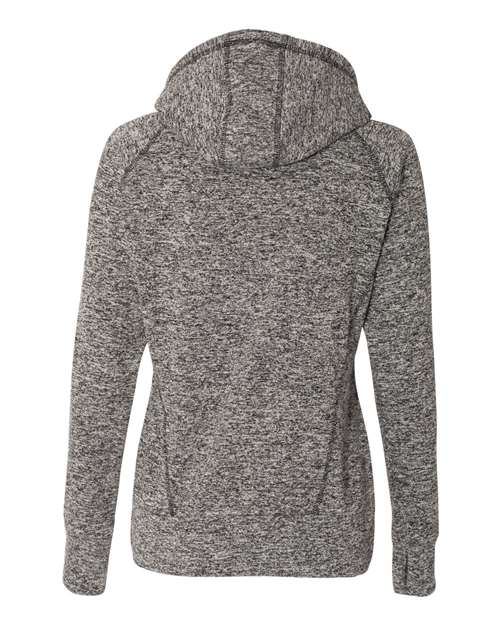 J America JA8616 Ladies' Cosmic Contrast Fleece Hooded Sweatshirt #color_CHARCOL FLK/ BLK