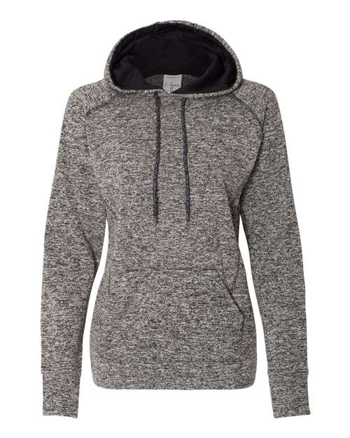 J America JA8616 Ladies' Cosmic Contrast Fleece Hooded Sweatshirt #color_CHARCOL FLK/ BLK