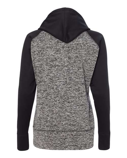 J America JA8618 Ladies' Colorblock Cosmic Hooded Sweatshirt #color_CHRCL FLK/ BLCK