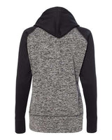 J America JA8618 Ladies' Colorblock Cosmic Hooded Sweatshirt #color_CHRCL FLK/ BLCK