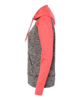 J America JA8618 Ladies' Colorblock Cosmic Hooded Sweatshirt #color_CHR FLK/ FIRE CR