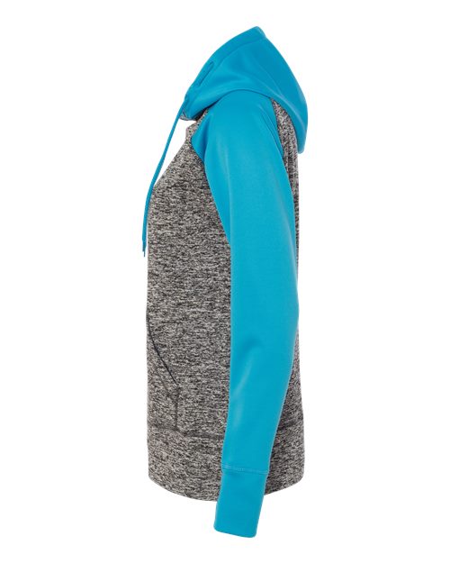 J America JA8618 Ladies' Colorblock Cosmic Hooded Sweatshirt #color_CHR FLK/ ELEC BL