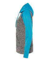 J America JA8618 Ladies' Colorblock Cosmic Hooded Sweatshirt #color_CHR FLK/ ELEC BL