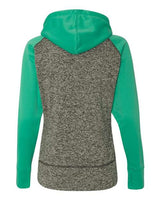 J America JA8618 Ladies' Colorblock Cosmic Hooded Sweatshirt #color_CHR FLK/ EMERALD