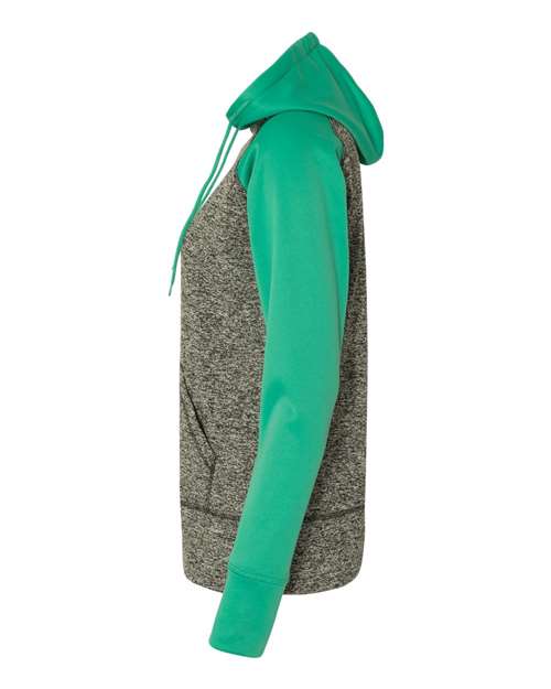 J America JA8618 Ladies' Colorblock Cosmic Hooded Sweatshirt #color_CHR FLK/ EMERALD