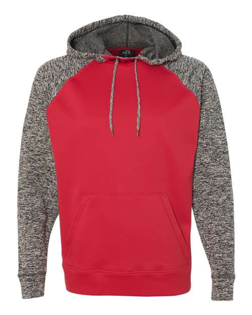 J America JA8612 Adult Colorblock Cosmic Pullover Hooded Sweatshirt #color_RED/ CHRCOAL FLK