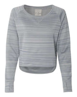 J America JA8663 Ladies' Odyssey Striped Poly Fleece Hi-Lo Crew #color_QUARRY STRIPE