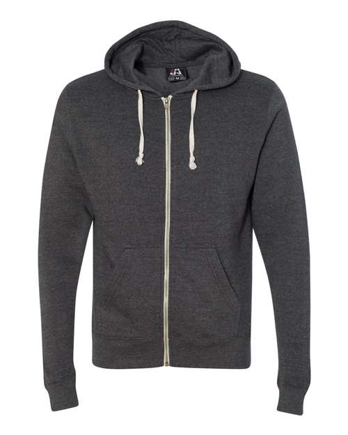 J America JA8872 Adult Triblend Full-Zip Fleece Hooded Sweatshirt #color_BLACK TRIBLEND